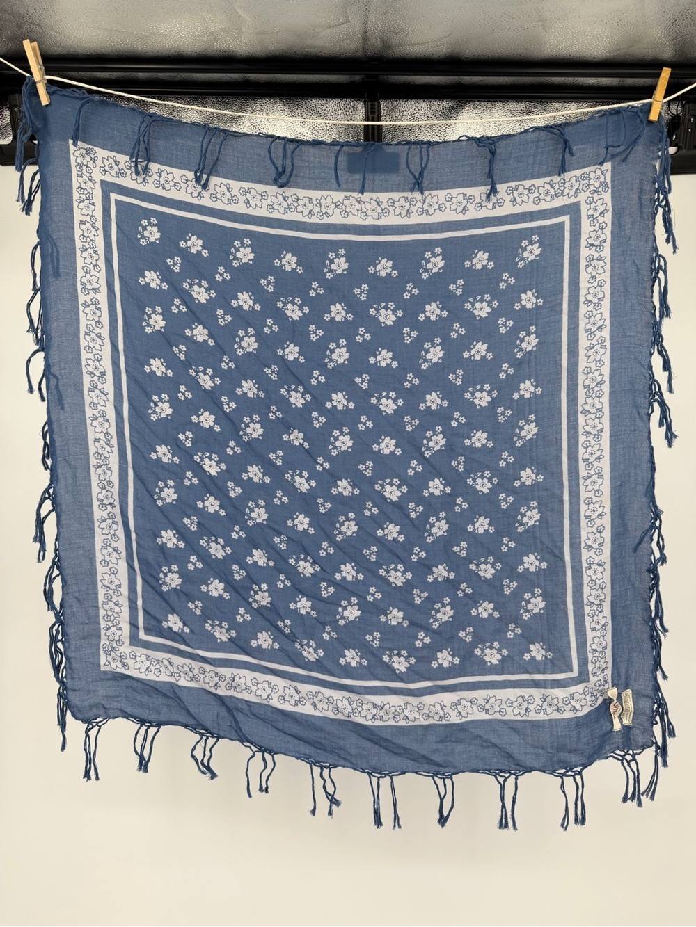 Hollister Square Floral Fringe 100% Cotton Scarf 33”x33”